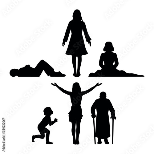 Human life cycle stages silhouette vector illustration for graphic design and artwork projects