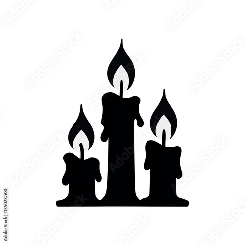 Three black halloween candles with orange flames vector illustration for spooky season decor theme