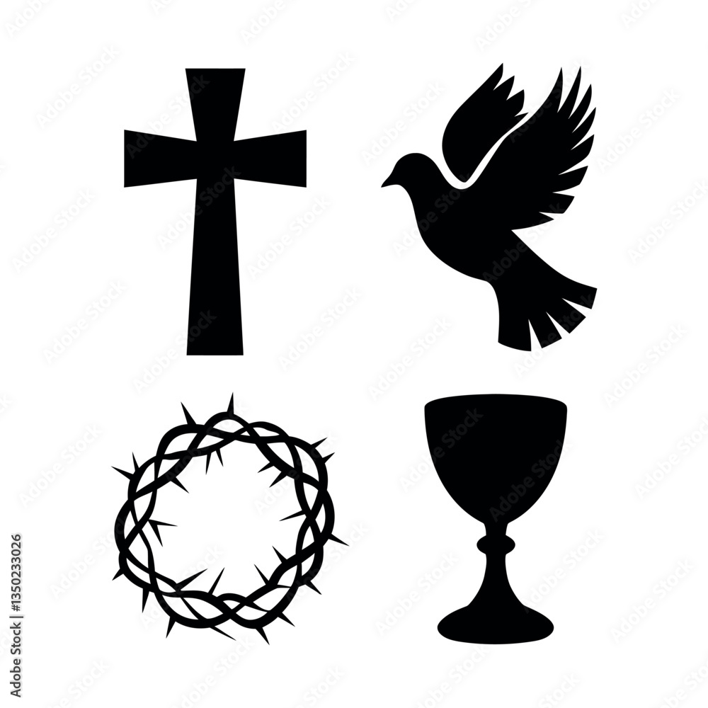 Fototapeta premium Christian symbols vector illustration cross dove crown of thorns chalice religious easter good friday graphics
