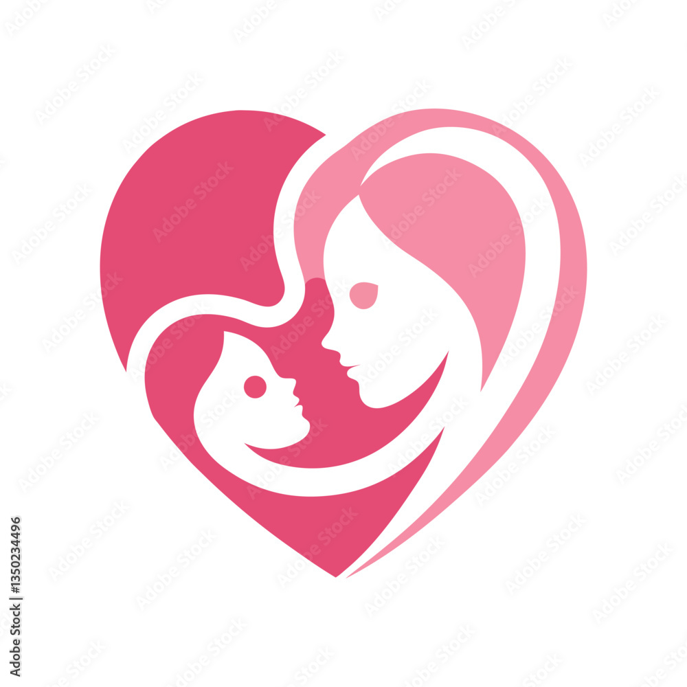 Fototapeta premium Mom and baby with a heart for Mother's Day