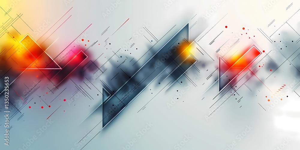 Abstract Geometric Composition with Lines and Light Bursts As Background
