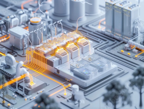 Abstract visualization of a reversible computing system with zero energy loss, information conservation and a clean watermark design.