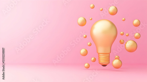 Golden lightbulb idea concept, pink background