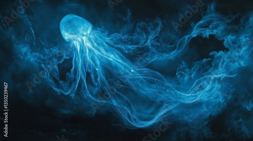 A bioluminescent squid releasing a glowing cloud of light as it escapes from a predator