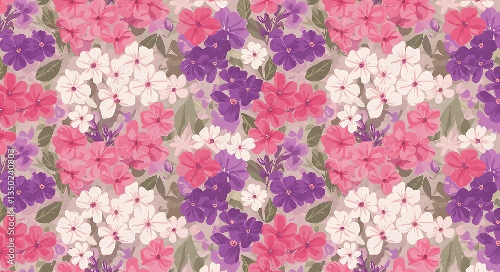 Floral Pattern Background with Pink Purple and White Flowers Seamless Design Floral Pattern Background with Pink Purple and White Flowers Seamless Design
