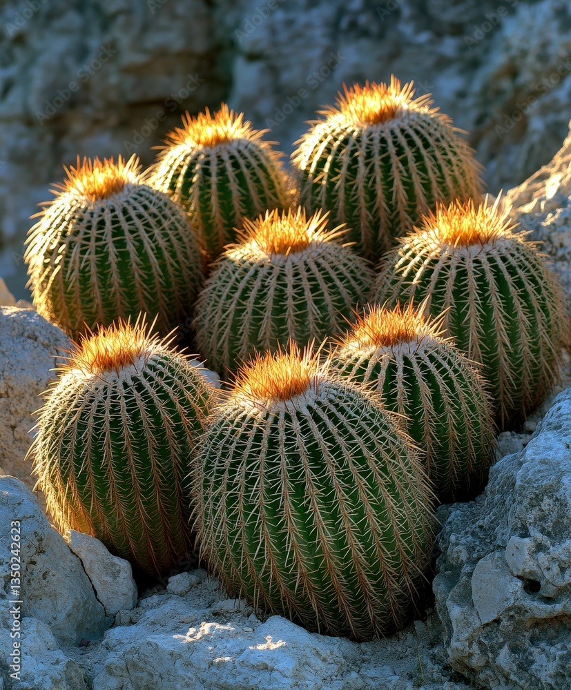 Group of spiky cacti in desert area Group of spiky cacti in desert area
