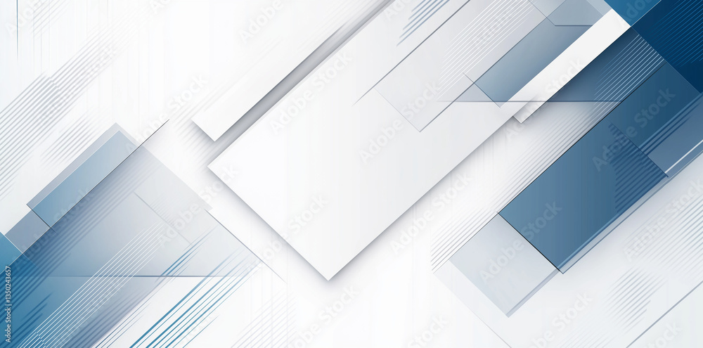 Fototapeta premium Abstract Geometric Background White, Blue, Modern, Design, Lines, Shapes, Overlapping, Technology, T