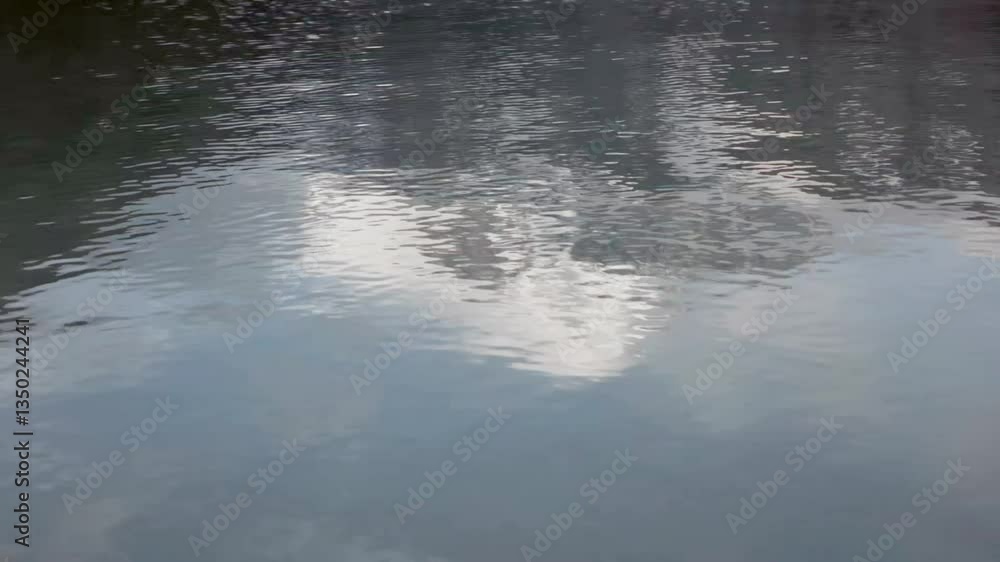 A faint reflection of a snowy mountain on a wind blown lake. A faint reflection of a snowy mountain on a wind blown lake.