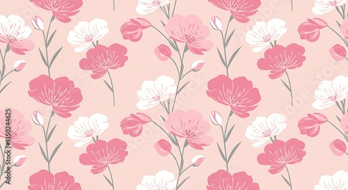 Pink and White Floral Pattern Seamless Background for Textiles and Design