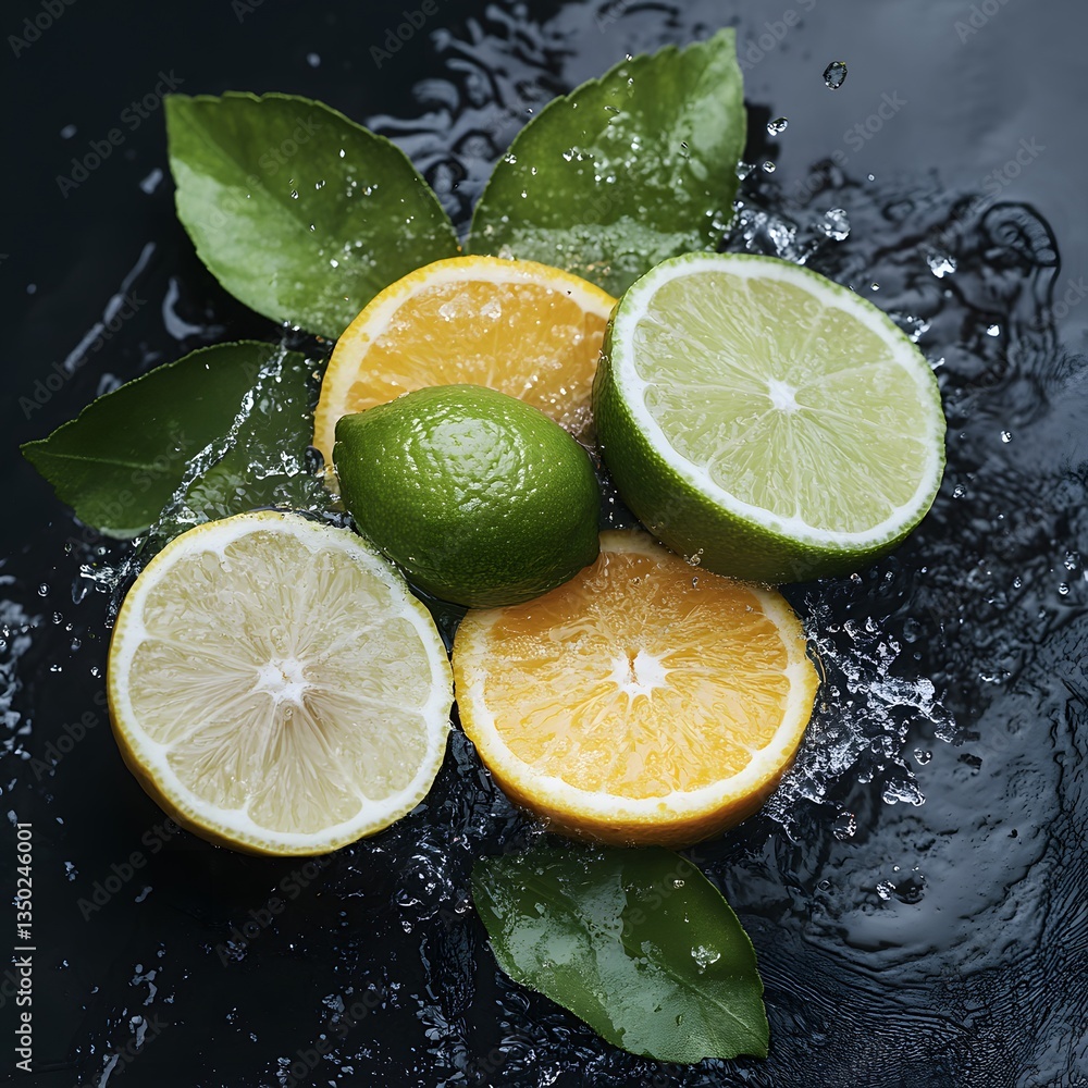 Citrus fruit splash, dark background, vibrant, refreshing, food photography, recipe website Citrus fruit splash, dark background, vibrant, refreshing, food photography, recipe website