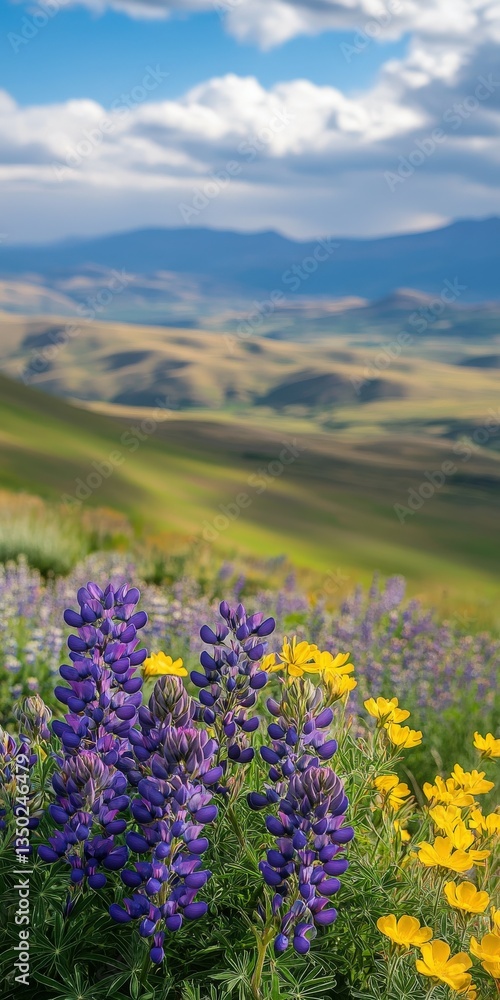 Obraz premium Flowers bloom on a hill