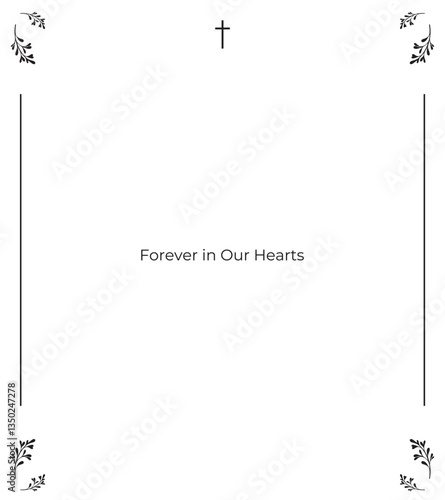 Divine Funeral Memory Invitation with Soft Light Background, Holy Frame Borders, Gentle Leaf Details, and Space for Scripture, Tribute Text, and Photo