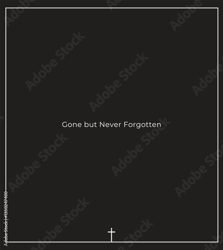 Tranquil Funeral Invitation Design with black Background, Holy Frame Borders, Botanical Details, and Space for Personal Prayer, Memory Message, and Portrait