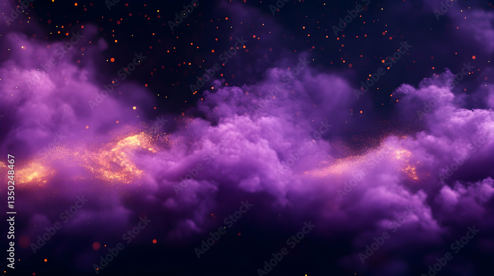 Fototapeta premium Purple fire clouds, night sky, embers, fantasy backdrop