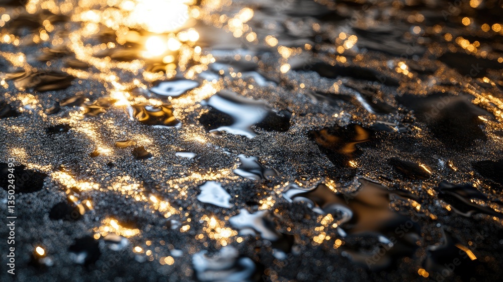 Fototapeta premium Golden Water Reflections for Dark Surface.