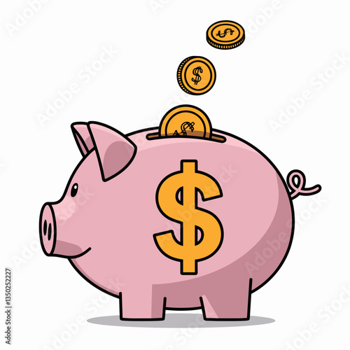Cartoon Piggy Bank with Falling Coins – Save Money Concept