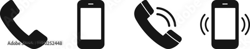 Smartphone Icon Set & Contact Phone Vector Icons, Ringing phone sign, vector illustration, black silhouette