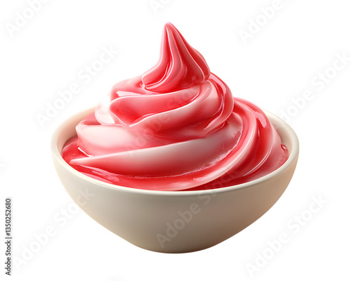 Smooth and Creamy Strawberry Frozen Yogurt Swirl in a White Cup Isolated on transparent Background