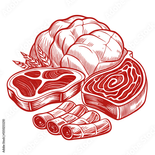 Vector Illustration of Fresh Raw Meat Products