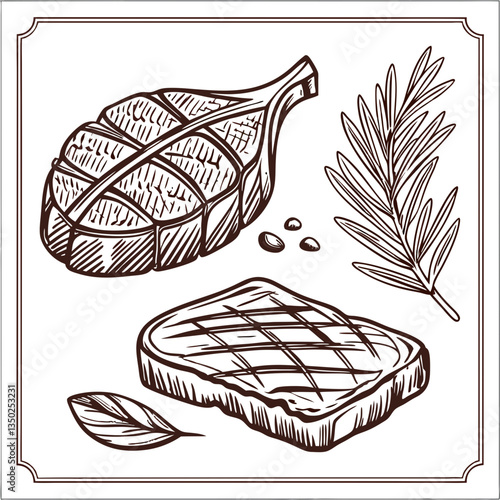 Vector Illustration of Fresh Raw Meat Products