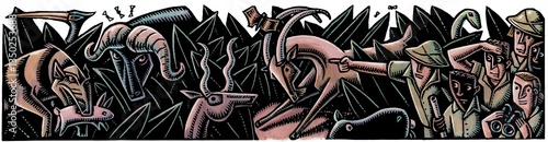 Photography man leads group on a safari of animals in Africa