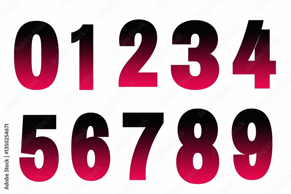 Set of 3d Numbers, 3d red black numbers Set of 3d Numbers, 3d red black numbers