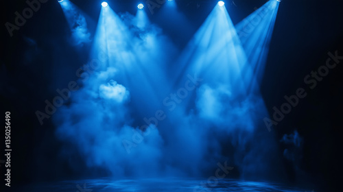 Blue Stage Lighting with Fog Effects for Performances  
