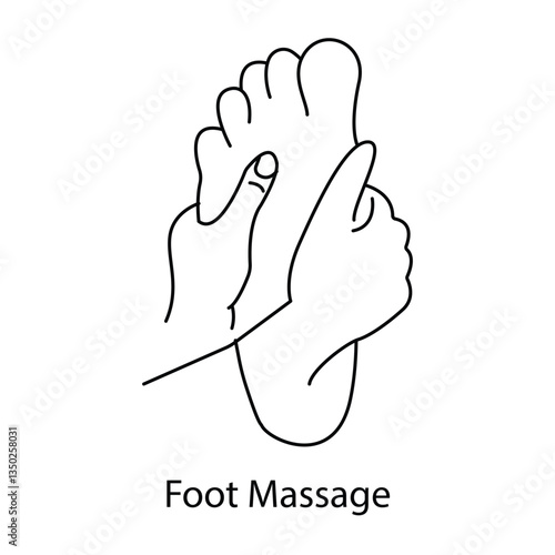 Vector icon for foot massage and reflexology. Highlights hands massaging feet, representing relaxation and therapeutic benefits.