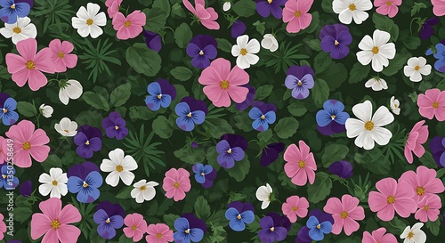 Wallpaper Mural Floral Meadow with Pink Purple and White Spring Flowers Blooming Torontodigital.ca