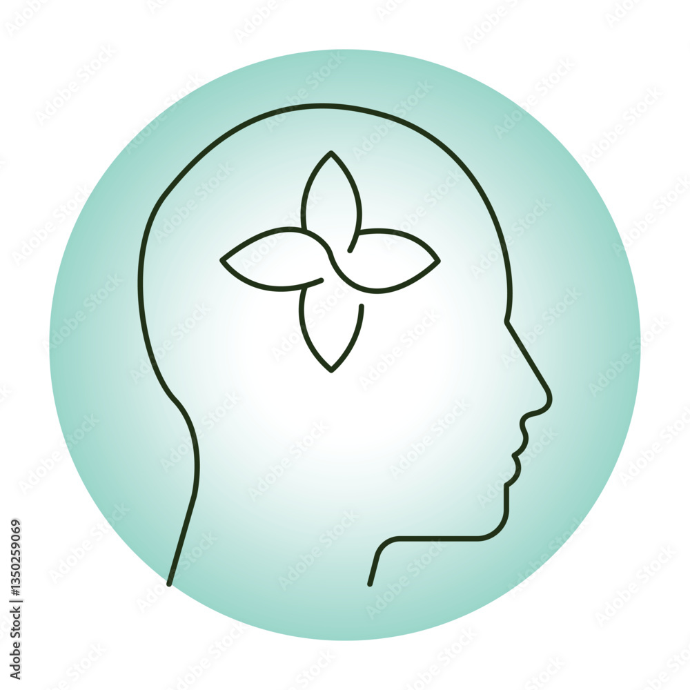 Vector icon for holistic wellness and mindfulness. Shows a human head with a flower, representing holistic health, balance, and spiritual healing. Vector icon for holistic wellness and mindfulness. Shows a human head with a flower, representing holistic health, balance, and spiritual healing.