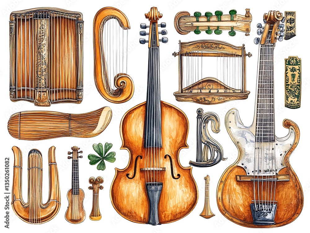 Naklejka premium Watercolor Musical Instruments Collection.