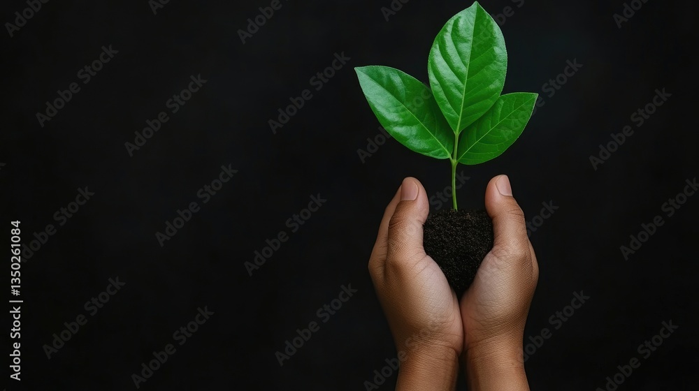 A nurturing hand holds a young plant A nurturing hand holds a young plant