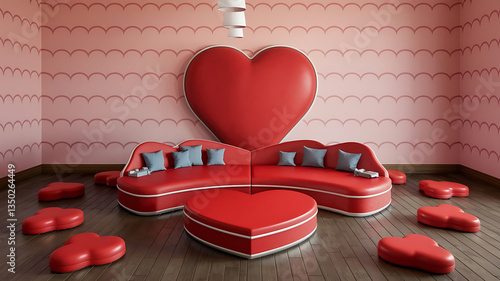 Romantic heart-shaped furniture pastel pink room cozy interior design