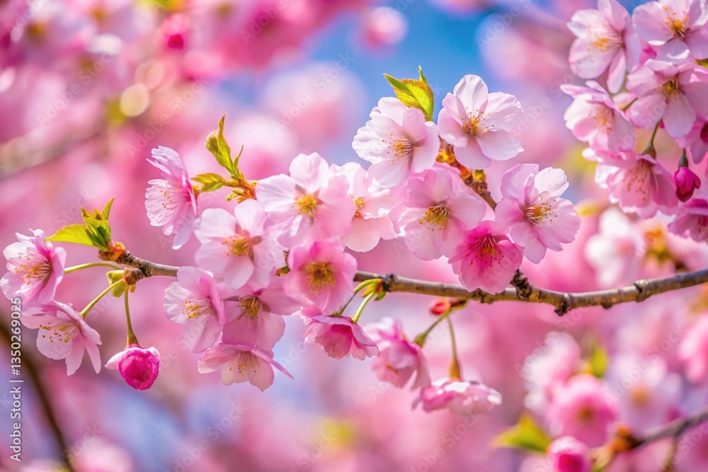 Fototapeta premium Close up branch with pink sakura blossoms.