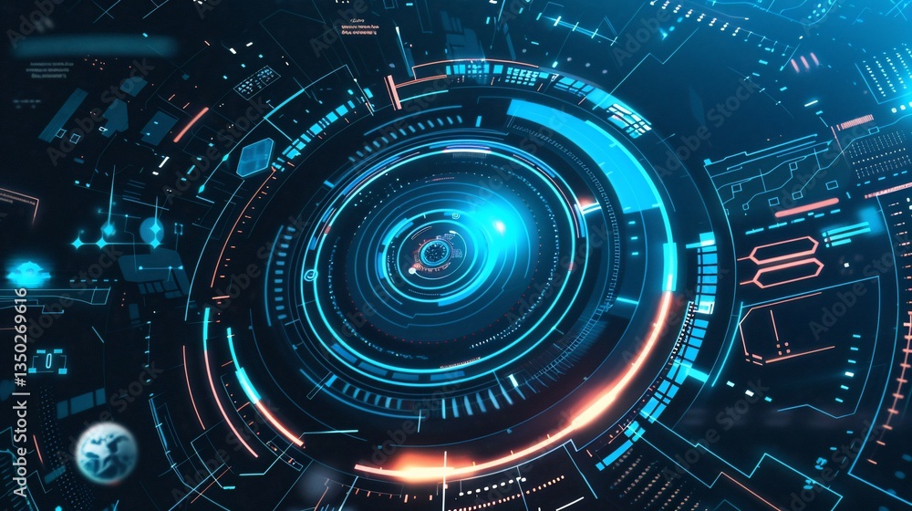 Futuristic digital interface spinning, glowing, abstract background, tech website Futuristic digital interface spinning, glowing, abstract background, tech website