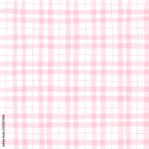 Pink Plaid Gingham Hand Drawn Background Pattern Overlay