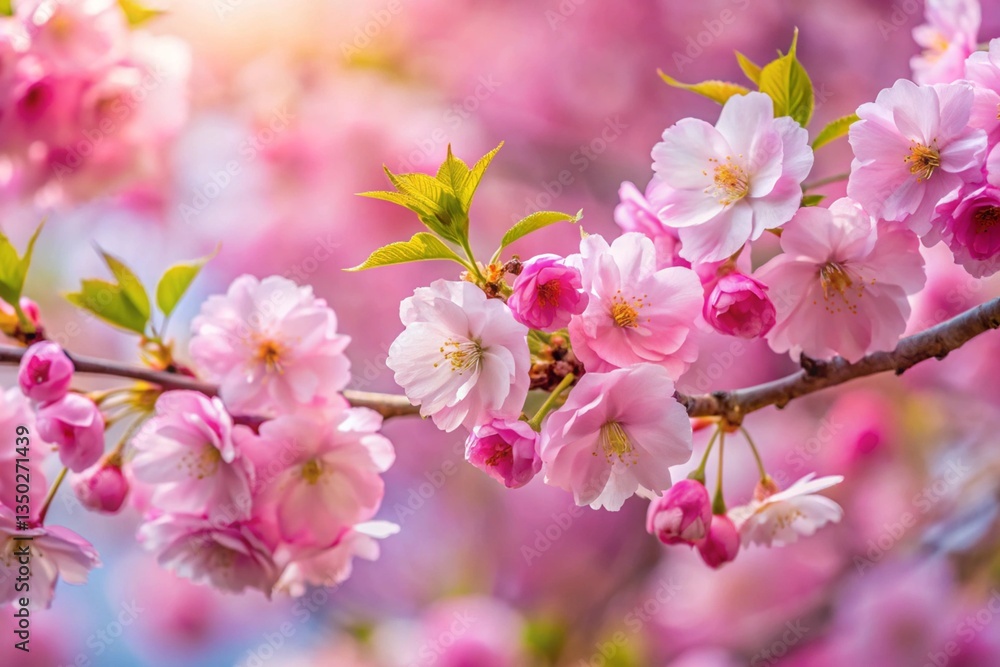 Fototapeta premium Close up branch with pink sakura blossoms.