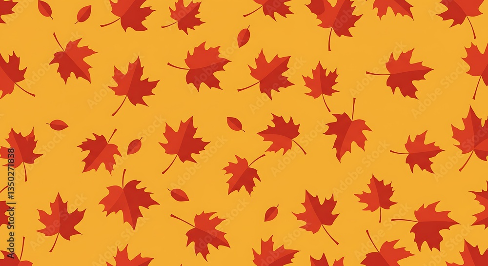 Repeating Red Maple Leaves on Gold Background for Fall Season Repeating Red Maple Leaves on Gold Background for Fall Season