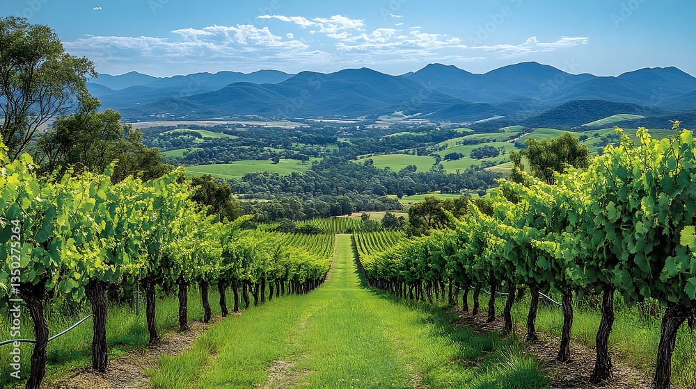 Fototapeta premium Vineyard panorama amidst rolling hills
