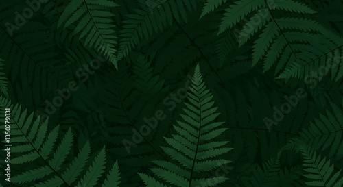Overlapping Dark Green Ferns Background for Nature Themed Designs and Illustration