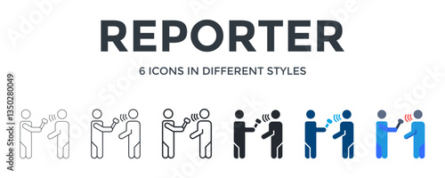Reporter  Icon In Different Style Vector Illustration. Designed In Thin Line, Regular Line, Bold Line, Glyph, Color Fill, And Flat Style Can Be Used For Web
