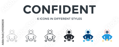 Confident  Icon In Different Style Vector Illustration. Designed In Thin Line, Regular Line, Bold Line, Glyph, Color Fill, And Flat Style Can Be Used For Web