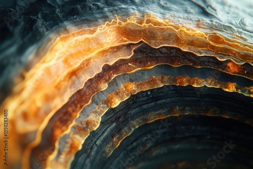 A close-up view of a rocky surface with a significant fracture