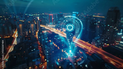 Cityscape Night Navigation GPS Location Tracking