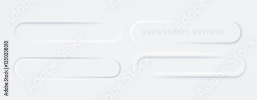 Search Bars. White buttons in neomorphism. Aesthetic neumorphism style user Interface components In light Version