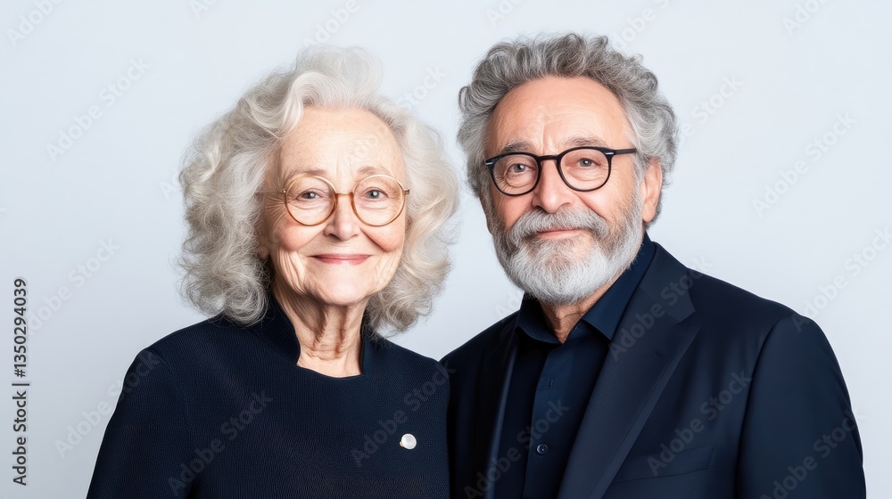 Elderly couple smiling, looking directly at camera. Formal attire Elderly couple smiling, looking directly at camera. Formal attire