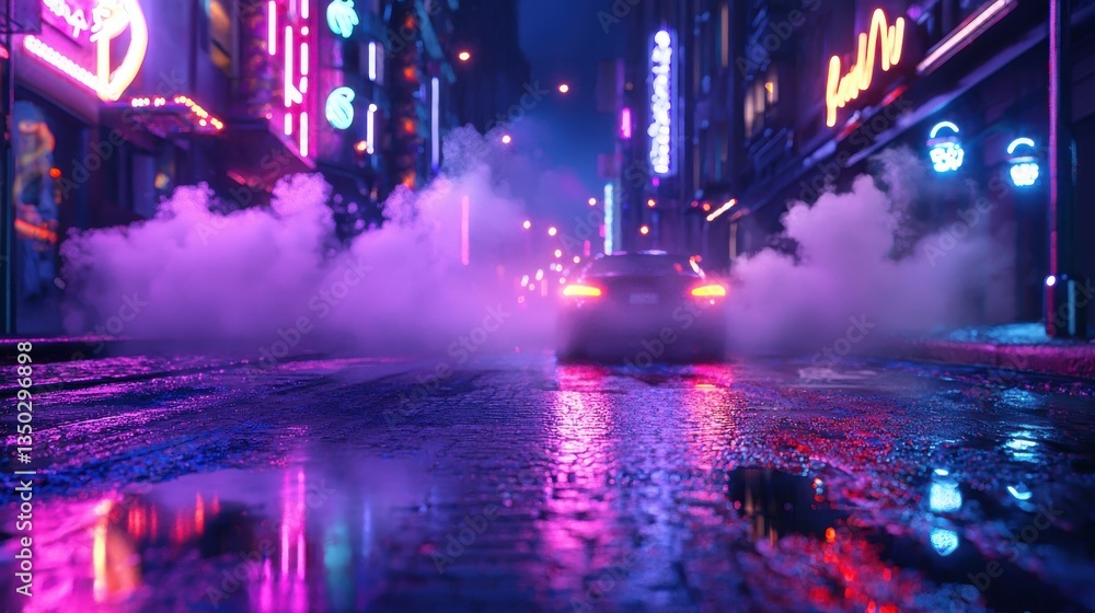 3D Old Wet Asphalt Street with Neon Smoke 3D Old Wet Asphalt Street with Neon Smoke