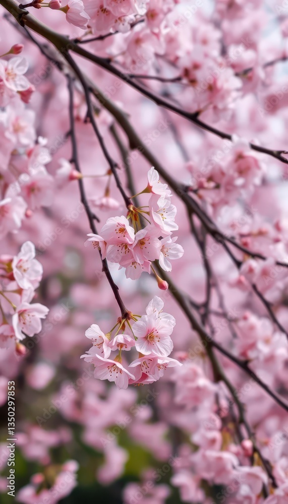 Delicate pink cherry blossoms frame a blooming tree, springtime border, blossom border, renewal Delicate pink cherry blossoms frame a blooming tree, springtime border, blossom border, renewal