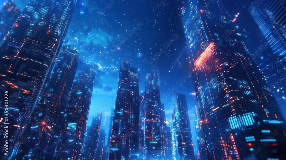 Fototapeta premium Futuristic City Skyline at Night