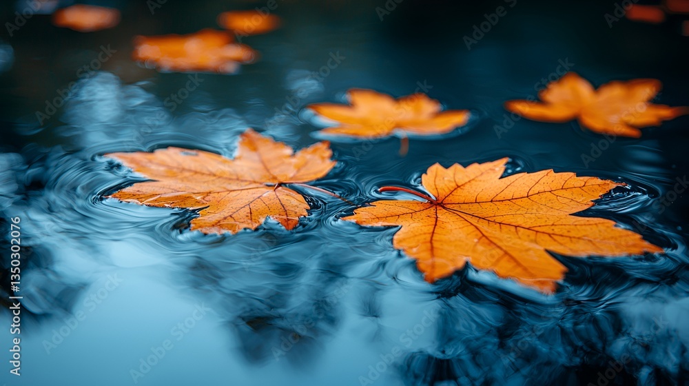 Autumn leaves floating on rippled water Autumn leaves floating on rippled water